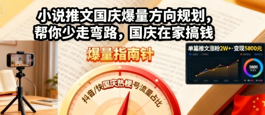 小说推文国庆爆量方向规划，帮你少走弯路，国庆在家搞钱-木石资源网