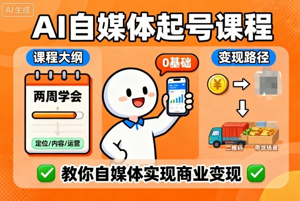 AI自媒体起号课程，0基础小白两周学会，教你自媒体实现商业变现-木石资源网