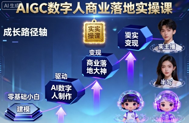 AIGC数字人商业落地实操课，从零基础小白到AI数字人大神-木石资源网