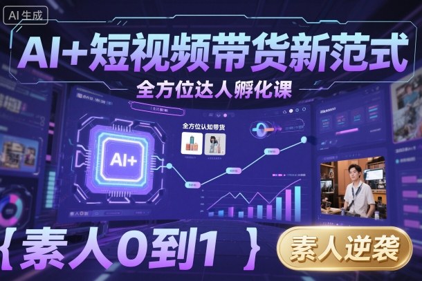 AI+短视频带货新范式全方位达人孵化课，素人也可以从0到1，全方位认知短视频带货-木石资源网