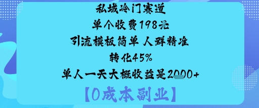 私域冷门赛道:单个收费198米引流模板简单人群精准转化45%单人一天大概收益是1k+-木石资源网