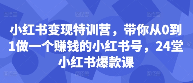 小红书变现特训营，带你从0到1做一个赚钱的小红书号，24堂小红书爆款课-木石资源网