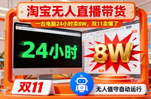 淘宝无人直播带货，一台电脑214小时卖8W，双11卖爆了【揭秘】-木石资源网
