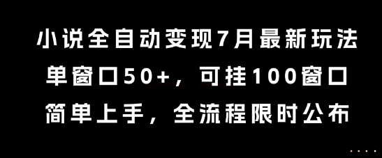 小说全自动变现7月玩法，单窗口50+，可挂100窗口，简单上手，全流程限时公布【揭秘】-木石资源网