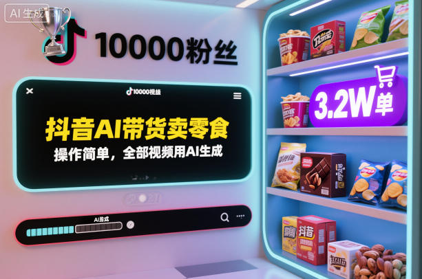 抖音AI带货卖零食，操作简单，全部视频用AI生成，一万粉丝，卖了3.2W单-木石资源网