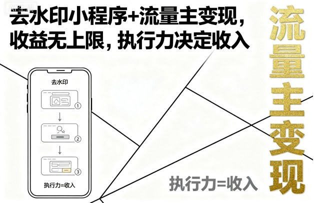 去水印小程序+流量主变现，收益无上限，执行力决定收入-木石资源网
