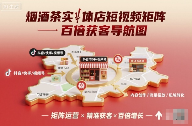 烟酒茶实体店短视频矩阵百倍获客导航图-木石资源网