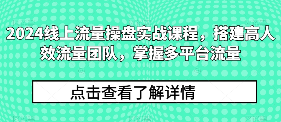 2024线上流量操盘实战课程，搭建高人效流量团队，掌握多平台流量-木石资源网