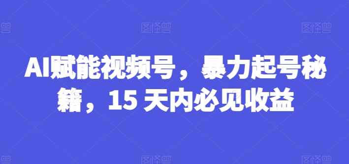 AI赋能视频号，暴力起号秘籍，15 天内必见收益【揭秘】-木石资源网
