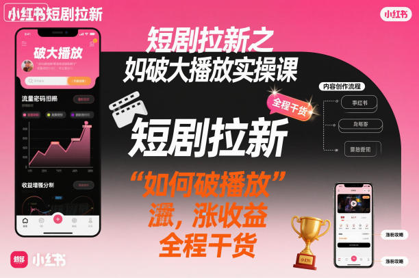 短剧拉新之小红书如何破大播放实操课，如何破播放，涨收益，全程干货-木石资源网