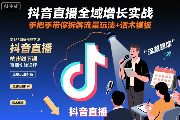 抖音直播全域增长实战第155期杭州线下课，手把手带你拆解流量玩法+话术模板-木石资源网