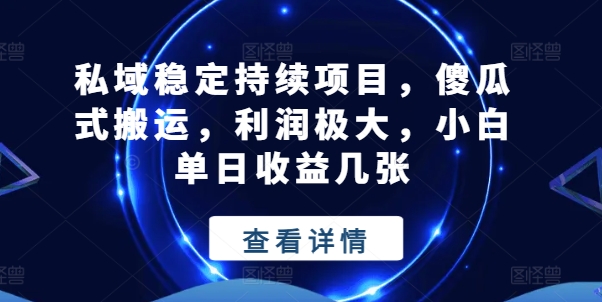 私域稳定持续项目，傻瓜式搬运，利润极大，小白单日收益几张【揭秘】-木石资源网