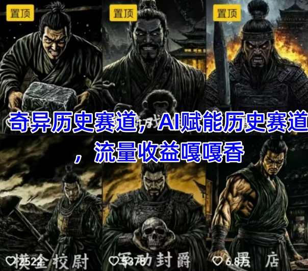 抖音奇异历史赛道,AI赋能历史赛道,流量收益嘎嘎香,狂撸伙伴计划