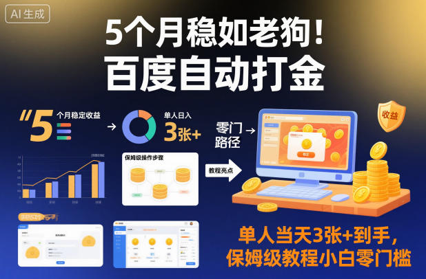 5个月稳如老狗！百度自动打金，单人当天3张+到手，保姆级教程小白零门槛【揭秘】-木石资源网