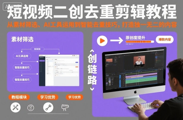 短视频二创去重剪辑教程，从素材筛选、AI工具运用到智能去重技巧，打造独一无二的内容-木石资源网