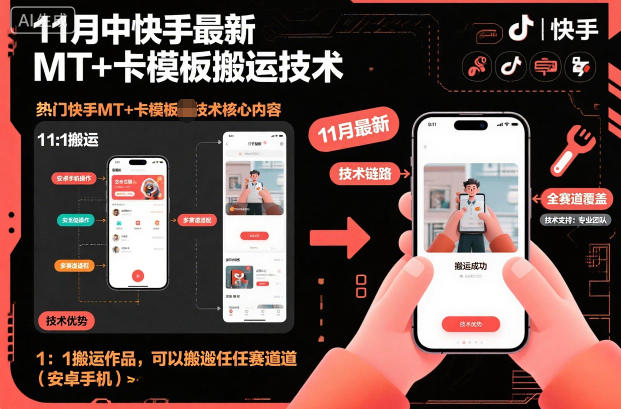 11月中快手最新MT+卡模板搬运技术，1：1搬运作品，可以搬运任何赛道（安卓手机）-木石资源网