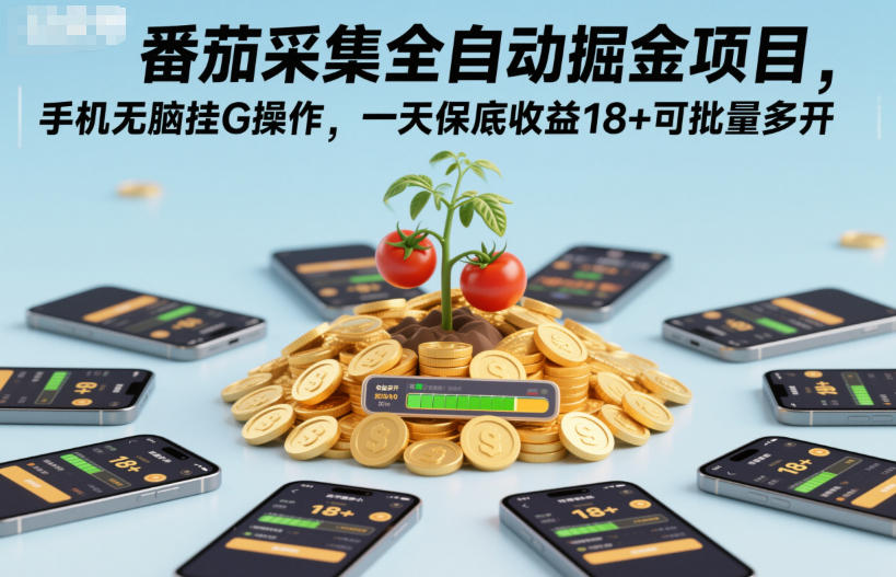 番茄采集全自动掘金项目，手机无脑挂G操作，一天保底收益18+可批量多开【揭秘】-木石资源网