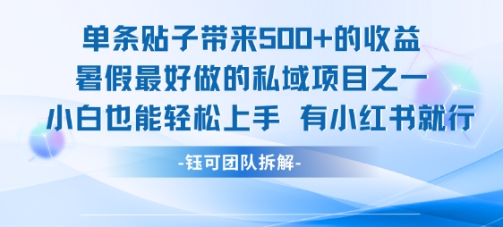 单条贴子带来5张的收益，暑假最好做的私域项目之一，小白也能轻松上手，有小红书就行-木石资源网