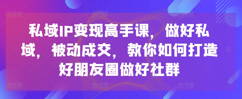 私域IP变现高手课，做好私域，被动成交，教你如何打造好朋友圈做好社群-木石资源网