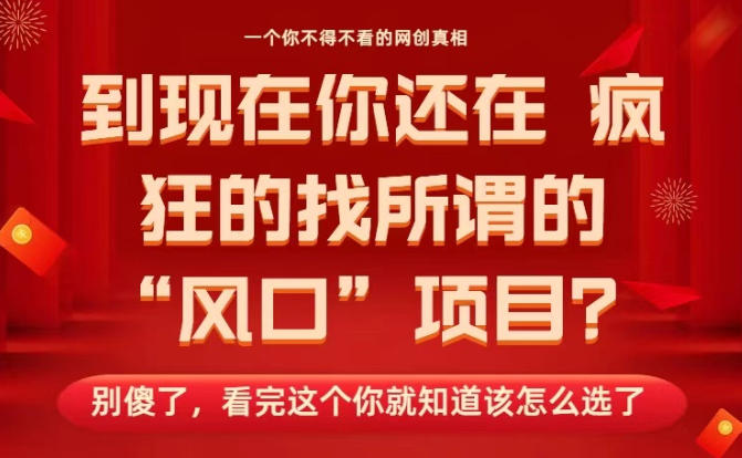 马上26年了,你还在找所谓的风口项目?别傻了,看完这个你全都懂了!【揭秘】
