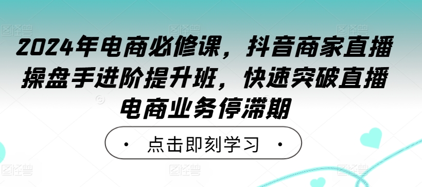 2024年电商必修课,抖音商家直播操盘手进阶提升班,快速突破直播电商业务停滞期