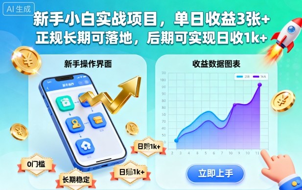 新手小白实战项目，单日收益3张+，正规长期可落地，后期可实现日收1k+【揭秘】-木石资源网