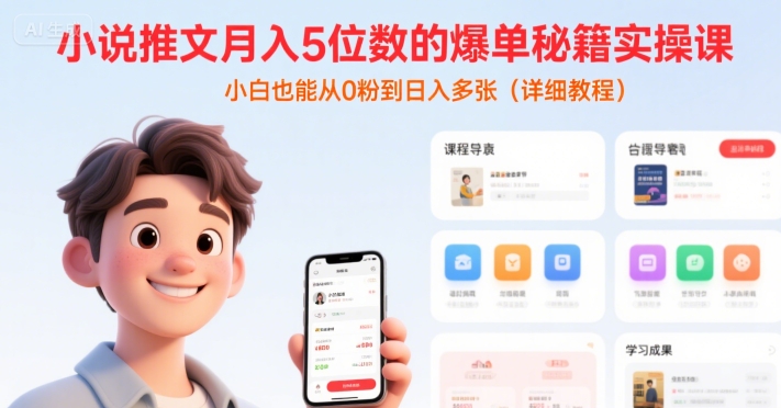 小说推文月入5位数的爆单秘籍实操课，，小白也能从0粉到日入多张(详细教程)-木石资源网