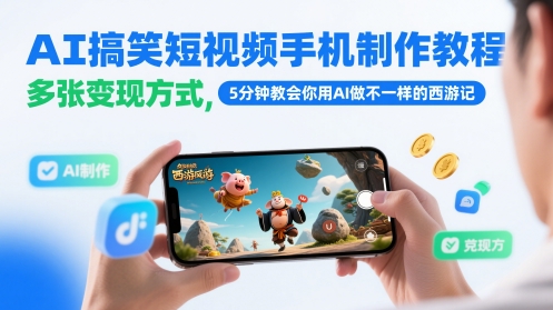 AI搞笑短视频手机制作教程，多张变现方式，5分钟教会你用AI做不一样的西游记-木石资源网