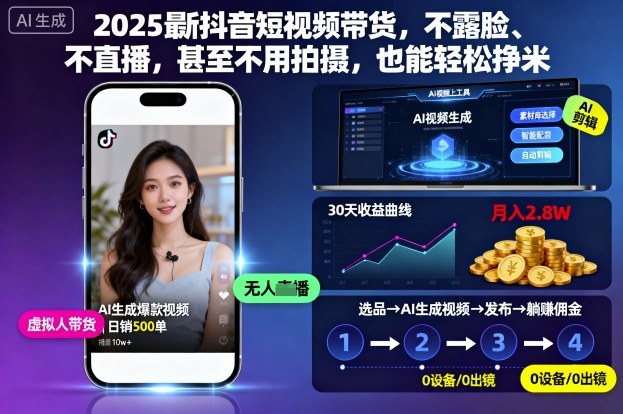 2025最新抖音短视频带货，不露脸、不直播，甚至不用拍摄，也能轻松挣米-木石资源网