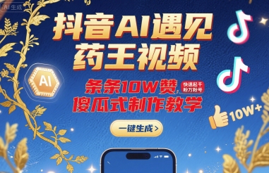 抖音AI遇见药王视频，条条10W赞，快速起千粉万粉号，傻瓜式制作教学-木石资源网