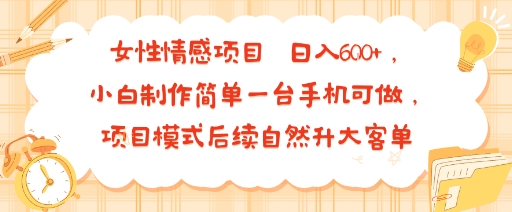 女性情感项目 小白制作简单一台手机可做 项目模式后续自然升大客单 日入6张-木石资源网