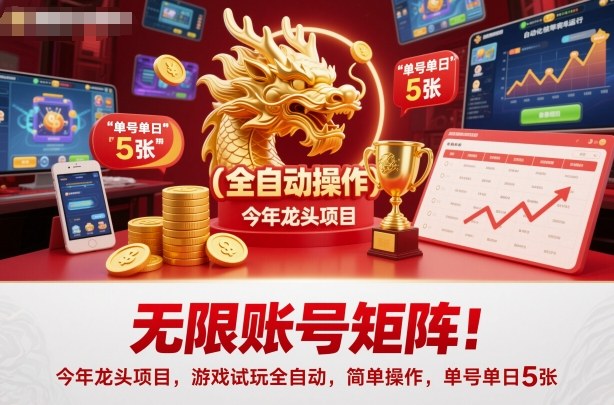 无限账号矩阵！今年龙头项目，游戏试玩全自动，简单操作，单号单日5张【揭秘】-木石资源网