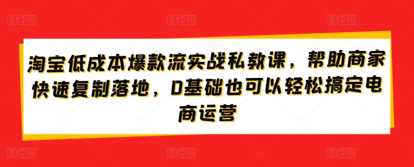 淘宝低成本爆款流实战私教课，帮助商家快速复制落地，0基础也可以轻松搞定电商运营-木石资源网