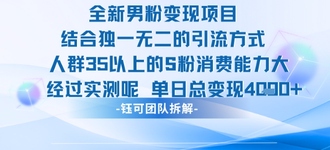 全新男粉变现项目引流人群35以上的男粉消费能力大 经过实测单日变现1k+-木石资源网