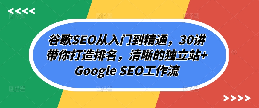 谷歌SEO从入门到精通,30讲带你打造排名,清晰的独立站+Google SEO工作流