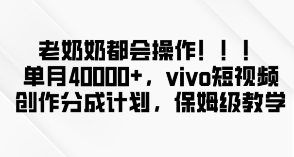 老奶奶都会操作,新平台无脑操作,单月40000+,vivo短视频创作分成计划【揭秘】