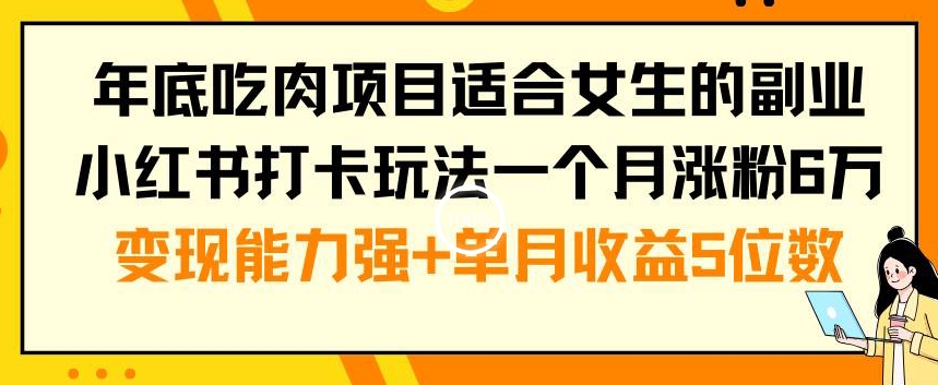年底吃肉项目适合女生的副业小红书打卡玩法一个月涨粉6万+变现能力强+单月收益5位数【揭秘】-木石资源网