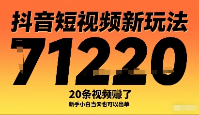 抖音短视频新玩法，20条视频挣了1w+，新手小白当天也可以出单-木石资源网