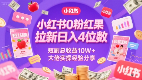 小红书0粉红果短剧拉新日入4位，数短剧总收益10W+大佬实操经验分享-木石资源网