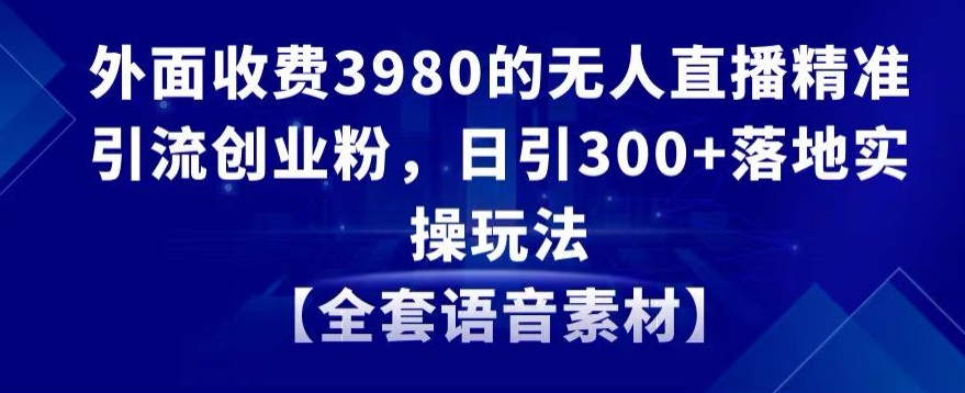 外面收费3980的无人直播精准引流创业粉,日引300+落地实操玩法【全套语音素材】【揭秘】