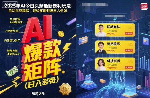 2025年AI今日头条最新暴利玩法，自动生成爆款，轻松实现矩阵日入多张-木石资源网