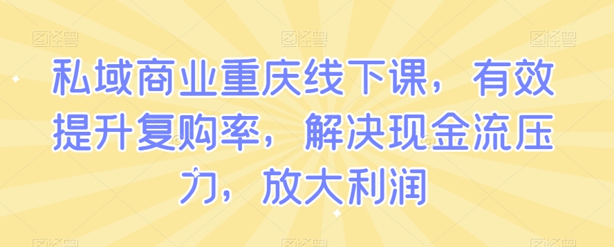 私域商业重庆线下课，有效提升复购率，解决现金流压力，放大利润-木石资源网