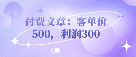 付费文章：客单价500，利润300-木石资源网