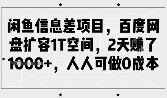 闲鱼信息差项目,百度网盘扩容1T空间,2天收益1k+,人人可做0成本