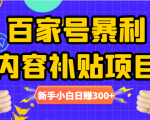 百家号暴利内容补贴项目,图文10元一条,视频30一条,新手小白日赚300+-木石资源网