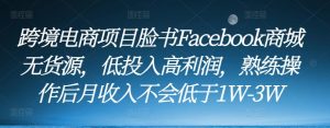 跨境电商项目脸书Facebook商城无货源,低投入高利润,熟练操作后月收入不会低于1W-3W-木石资源网