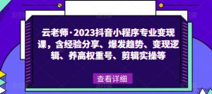 云老师·2023抖音小程序专业变现课，含经验分享、爆发趋势、变现逻辑、养高权重号、剪辑实操等-木石资源网