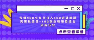 价值980小红书日入300突破限制无限私信日+100创业粉项目适合所有行业-木石资源网