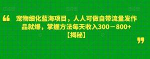 宠物细化蓝海项目，人人可做自带流量发作品就爆，掌握方法每天收入300－800+【揭秘】-木石资源网