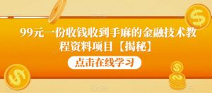 99元一份收钱收到手麻的金融技术教程资料项目【揭秘】-木石资源网